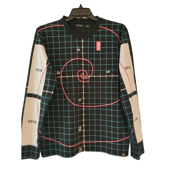 Hudson Outerwear Men's XL Shirt Black T-Shirt Grid Pattern Number Line Crewneck - Picture 7 of 16